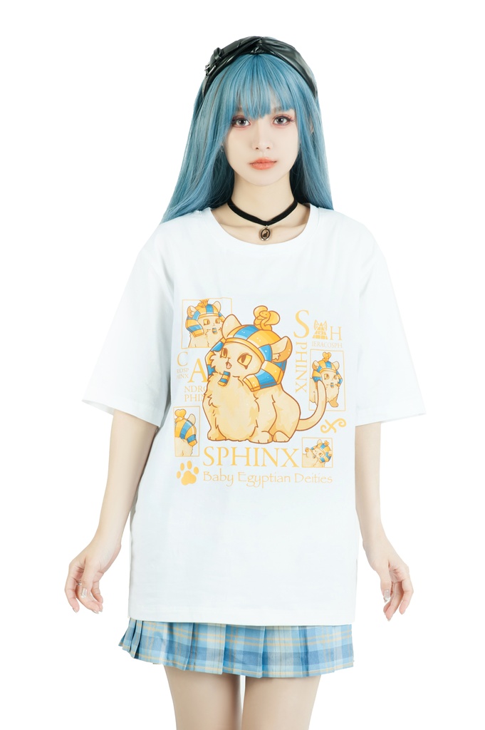 Jillpunk芝麻コラボアニメ 可愛い お宅 ニ次コン エジプト神話ベビー 東方神獸 マスコットモチーフプリント ゆったりサイズ 半袖 Tシャツ オリジナル メンズ レディーズ おしゃれ 男女兼用 ファッション 秋葉系