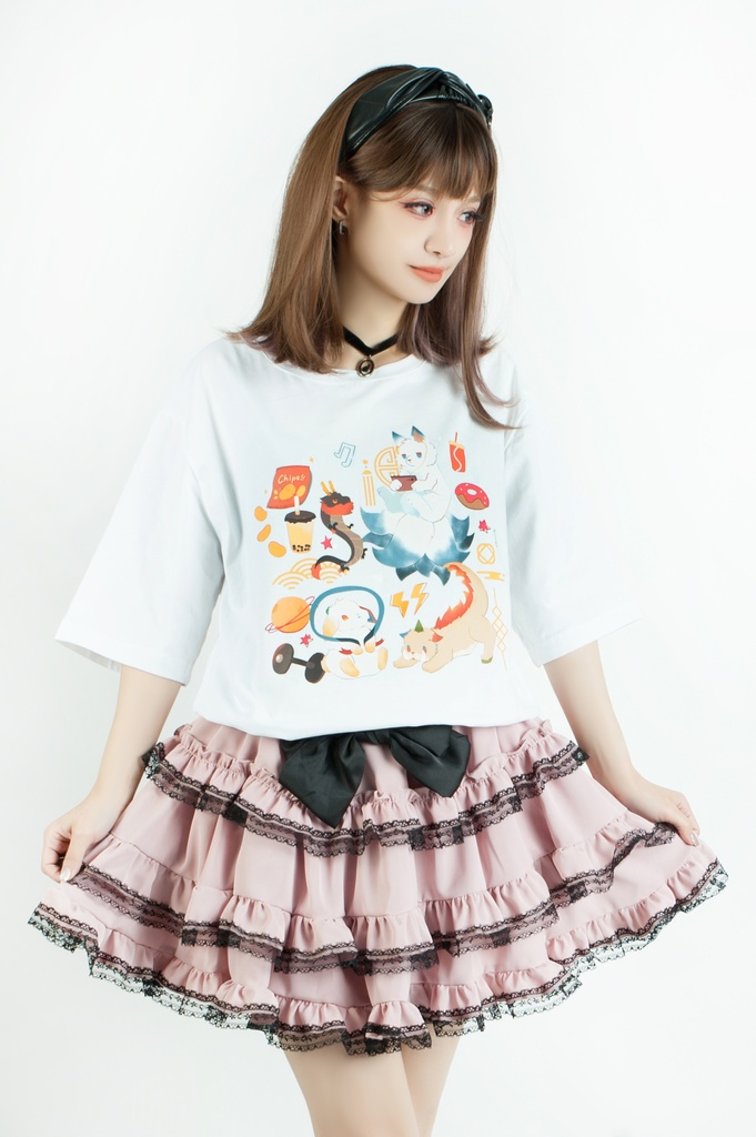 Jillpunk芝麻コラボアニメ 可愛い お宅 ニ次コン エジプト神話ベビー 東方神獸 マスコットモチーフプリント ゆったりサイズ 半袖 Tシャツ オリジナル メンズ レディーズ おしゃれ 男女兼用 ファッション 秋葉系