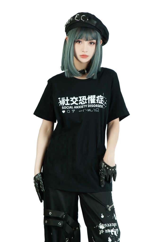 Jillpunk 二次コン 社交恐怖症 超かわいい お宅 顔文字 アルファベット漢字プリント ゆったり 100%綿 半袖Tシャツ オリジナル メンズ レディー おしゃれ大きいサイズ男女兼用ファッション秋葉系