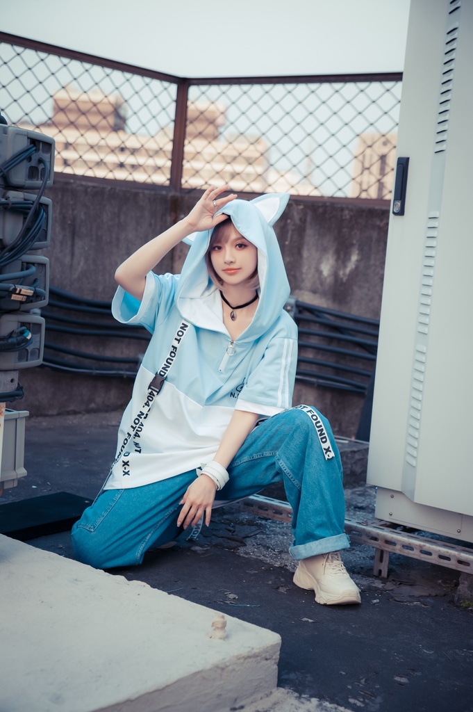 Jillpunk可愛いお宅 アニメ ニ次コン 機動警察 NEET 自宅警備員 電波ネコ ジッパーネック 工業風ポケット 猫耳 樹脂バックルベルト付き ゆったり半袖 パーカー オリジナル メンズ レディーズ おしゃれ 男女兼用 ファッション 秋葉系