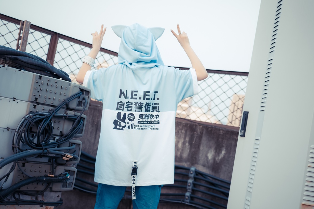 Jillpunk可愛いお宅 アニメ ニ次コン 機動警察 NEET 自宅警備員 電波ネコ ジッパーネック 工業風ポケット 猫耳 樹脂バックルベルト付き ゆったり半袖 パーカー オリジナル メンズ レディーズ おしゃれ 男女兼用 ファッション 秋葉系