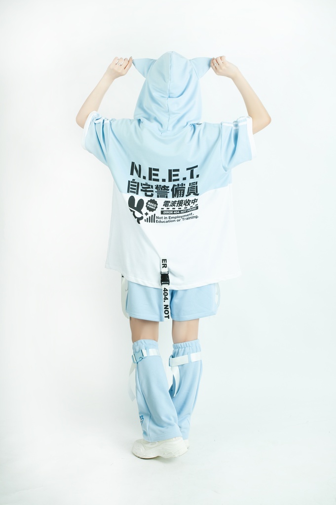 Jillpunk可愛いお宅 アニメ ニ次コン 機動警察 NEET 自宅警備員 電波ネコ ジッパーネック 工業風ポケット 猫耳 樹脂バックルベルト付き ゆったり半袖 パーカー オリジナル メンズ レディーズ おしゃれ 男女兼用 ファッション 秋葉系