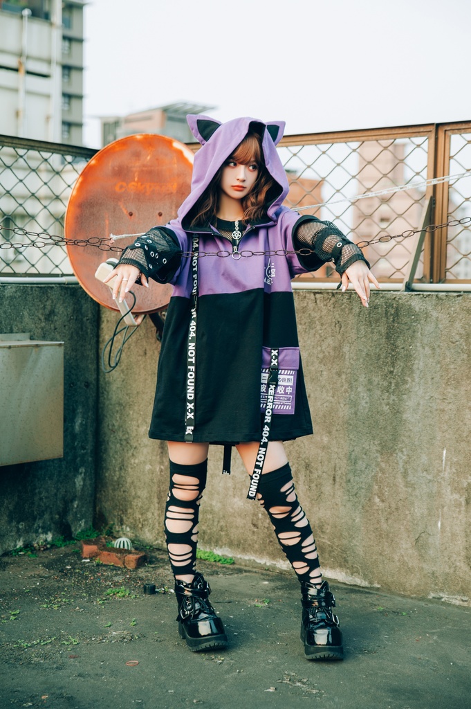 Jillpunk可愛いお宅 アニメ ニ次コン 機動警察 NEET 自宅警備員 電波ネコ ジッパーネック 工業風ポケット 猫耳 樹脂バックルベルト付き ゆったり半袖 パーカー オリジナル メンズ レディーズ おしゃれ 男女兼用 ファッション 秋葉系