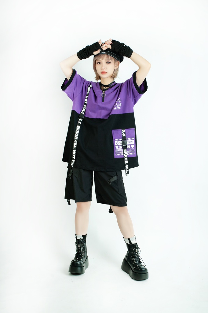 Jillpunk可愛いお宅 アニメ ニ次コン 機動警察 NEET 自宅警備員 電波ネコ ジッパーネック 工業風ポケット 猫耳 樹脂バックルベルト付き ゆったり半袖 パーカー オリジナル メンズ レディーズ おしゃれ 男女兼用 ファッション 秋葉系