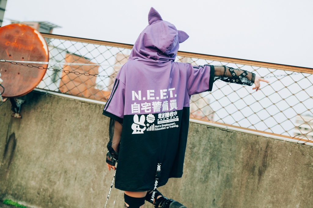 Jillpunk可愛いお宅 アニメ ニ次コン 機動警察 NEET 自宅警備員 電波ネコ ジッパーネック 工業風ポケット 猫耳 樹脂バックルベルト付き ゆったり半袖 パーカー オリジナル メンズ レディーズ おしゃれ 男女兼用 ファッション 秋葉系