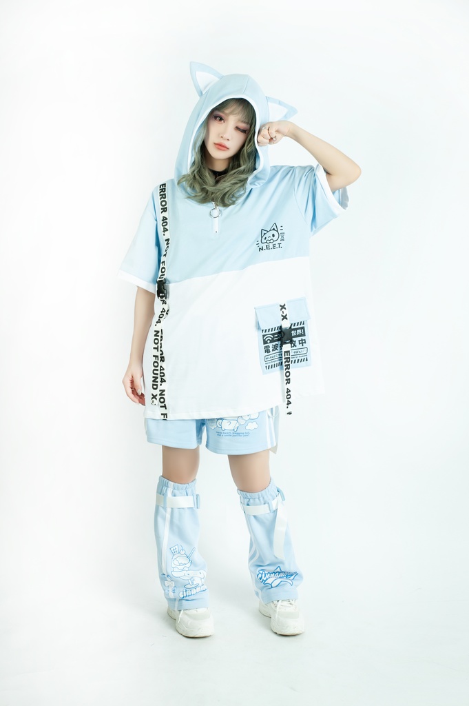 Jillpunk可愛いお宅 アニメ ニ次コン 機動警察 NEET 自宅警備員 電波ネコ ジッパーネック 工業風ポケット 猫耳 樹脂バックルベルト付き ゆったり半袖 パーカー オリジナル メンズ レディーズ おしゃれ 男女兼用 ファッション 秋葉系