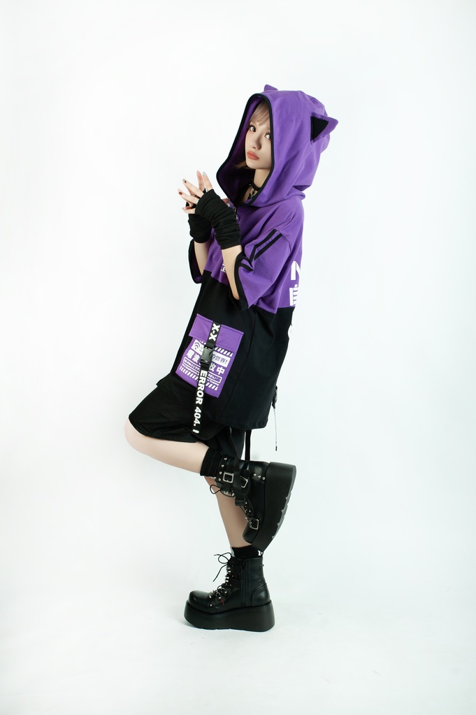 Jillpunk可愛いお宅 アニメ ニ次コン 機動警察 NEET 自宅警備員 電波ネコ ジッパーネック 工業風ポケット 猫耳 樹脂バックルベルト付き ゆったり半袖 パーカー オリジナル メンズ レディーズ おしゃれ 男女兼用 ファッション 秋葉系