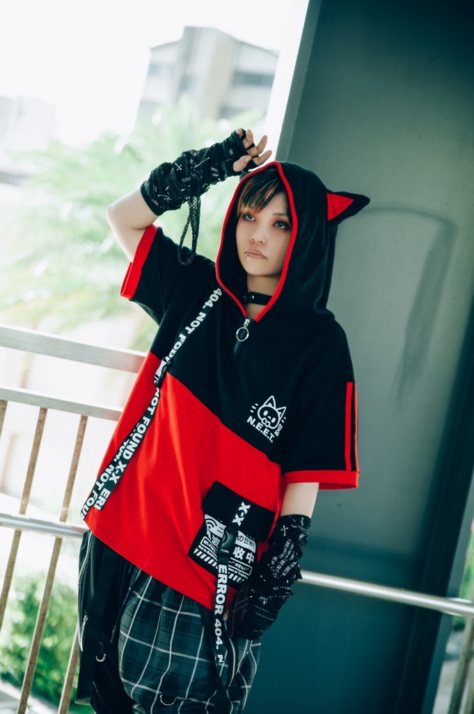 Jillpunk可愛いお宅 アニメ ニ次コン 機動警察 NEET 自宅警備員 電波ネコ ジッパーネック 工業風ポケット 猫耳 樹脂バックルベルト付き ゆったり半袖 パーカー オリジナル メンズ レディーズ おしゃれ 男女兼用 ファッション 秋葉系