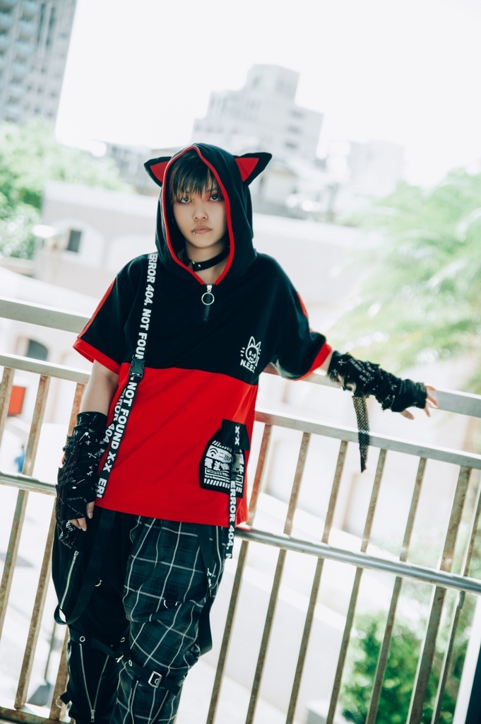 Jillpunk可愛いお宅 アニメ ニ次コン 機動警察 NEET 自宅警備員 電波ネコ ジッパーネック 工業風ポケット 猫耳 樹脂バックルベルト付き ゆったり半袖 パーカー オリジナル メンズ レディーズ おしゃれ 男女兼用 ファッション 秋葉系