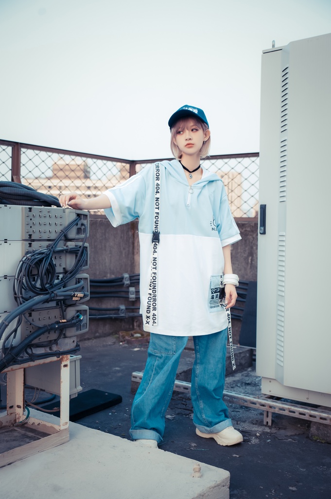 Jillpunk可愛いお宅 アニメ ニ次コン 機動警察 NEET 自宅警備員 電波ネコ ジッパーネック 工業風ポケット 猫耳 樹脂バックルベルト付き ゆったり半袖 パーカー オリジナル メンズ レディーズ おしゃれ 男女兼用 ファッション 秋葉系