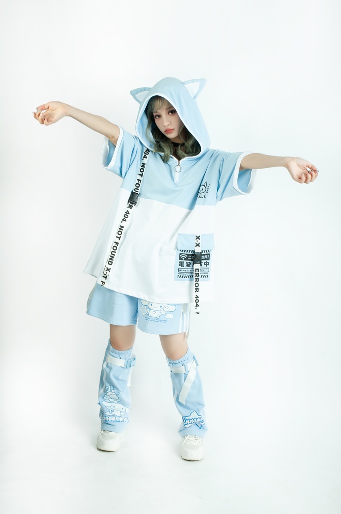 Jillpunk可愛いお宅 アニメ ニ次コン 機動警察 NEET 自宅警備員 電波ネコ ジッパーネック 工業風ポケット 猫耳 樹脂バックルベルト付き ゆったり半袖 パーカー オリジナル メンズ レディーズ おしゃれ 男女兼用 ファッション 秋葉系