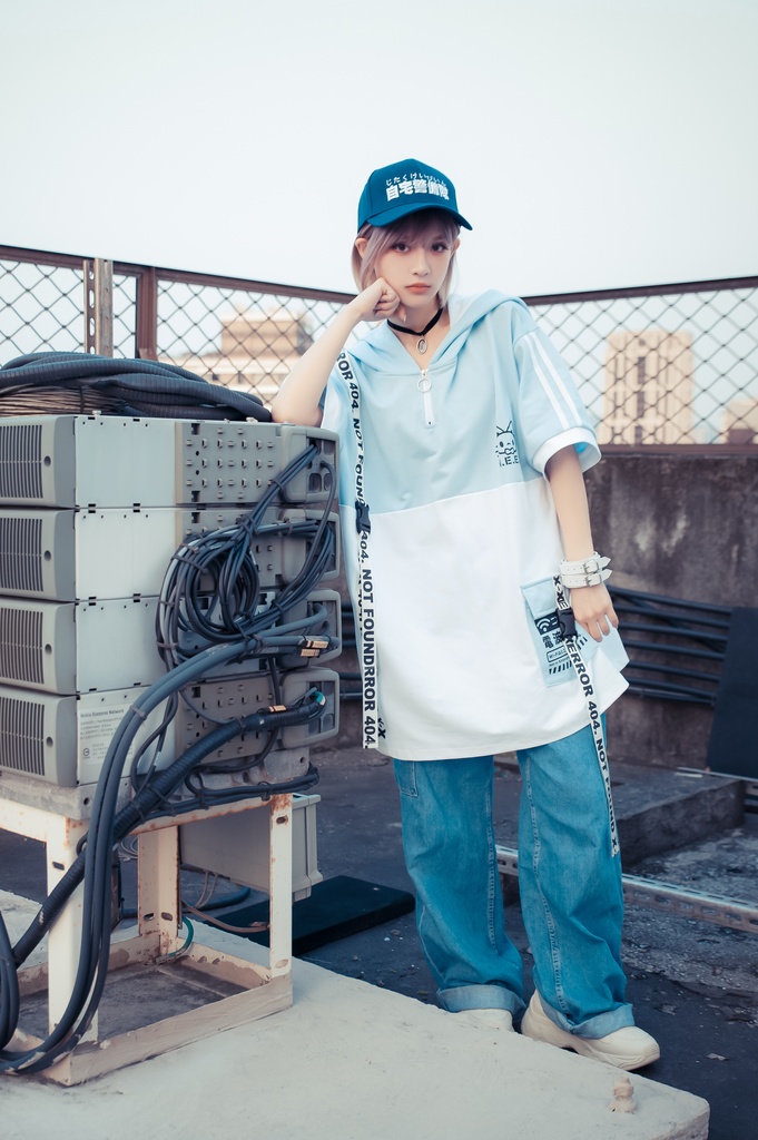 Jillpunk可愛いお宅 アニメ ニ次コン 機動警察 NEET 自宅警備員 電波ネコ ジッパーネック 工業風ポケット 猫耳 樹脂バックルベルト付き ゆったり半袖 パーカー オリジナル メンズ レディーズ おしゃれ 男女兼用 ファッション 秋葉系