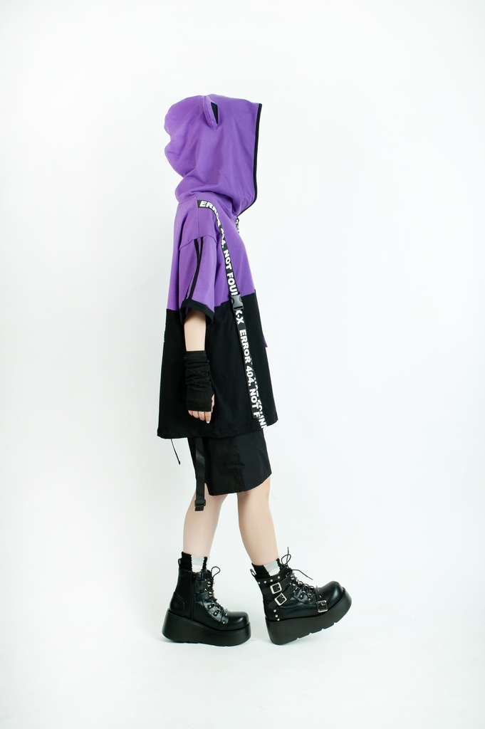 Jillpunk可愛いお宅 アニメ ニ次コン 機動警察 NEET 自宅警備員 電波ネコ ジッパーネック 工業風ポケット 猫耳 樹脂バックルベルト付き ゆったり半袖 パーカー オリジナル メンズ レディーズ おしゃれ 男女兼用 ファッション 秋葉系