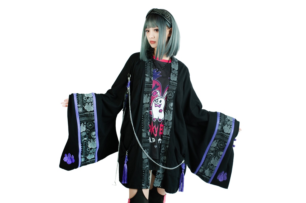 Jillpunk 和風モード 和柄 戦国武将物語 豊臣秀吉 夢のまた夢 武将譚 家紋刺繡 チャイナ結びタッセル付き 振袖現代羽織 和装ジャケット オリジナル メンズ レディー V系 カッコいい おしゃれ 男女兼用ファッション