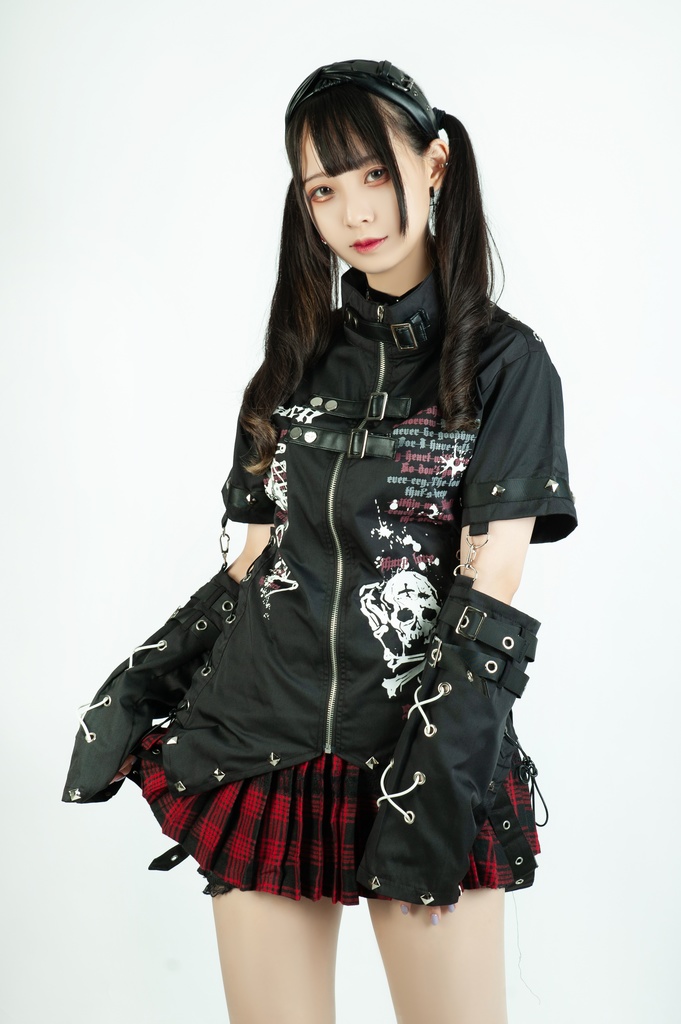 Jillpunk ビジュアル系 パンクロック バンギャ 兄系 锐利の愛 アームカバー リベット付き 立襟カラー トリプルベルト 燕尾 半袖 ジップアップ ドレスシャツ メンズ レディーズ ファッション おしゃれ男女兼用カッコいい