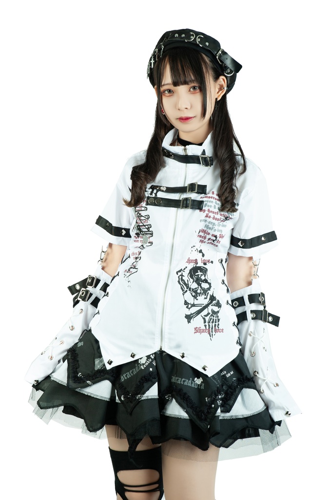 Jillpunk ビジュアル系 パンクロック バンギャ 兄系 锐利の愛 アームカバー リベット付き 立襟カラー トリプルベルト 燕尾 半袖 ジップアップ ドレスシャツ メンズ レディーズ ファッション おしゃれ男女兼用カッコいい