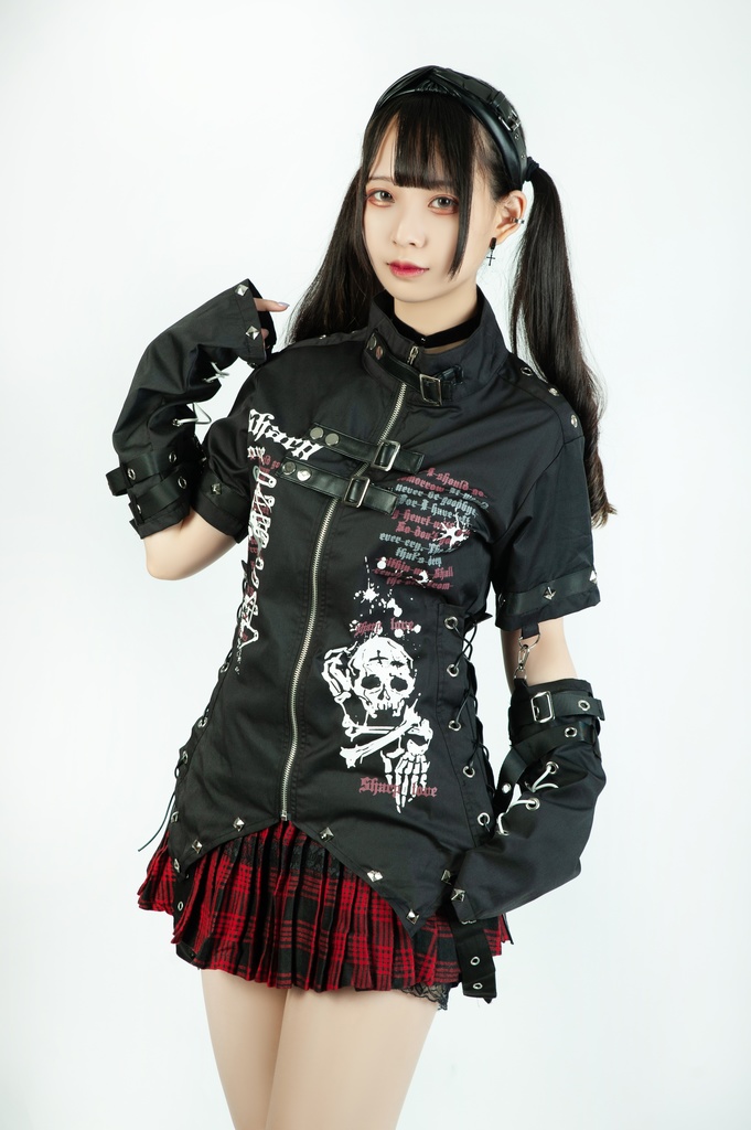 Jillpunk ビジュアル系 パンクロック バンギャ 兄系 锐利の愛 アームカバー リベット付き 立襟カラー トリプルベルト 燕尾 半袖 ジップアップ ドレスシャツ メンズ レディーズ ファッション おしゃれ男女兼用カッコいい