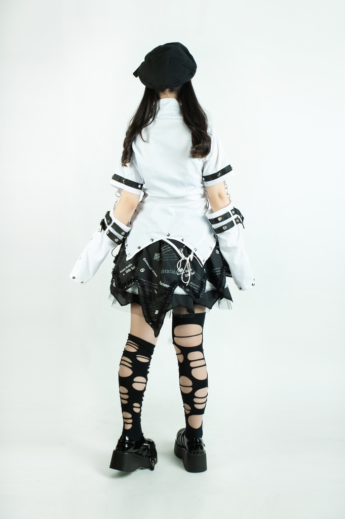 Jillpunk ビジュアル系 パンクロック バンギャ 兄系 锐利の愛 アームカバー リベット付き 立襟カラー トリプルベルト 燕尾 半袖 ジップアップ ドレスシャツ メンズ レディーズ ファッション おしゃれ男女兼用カッコいい