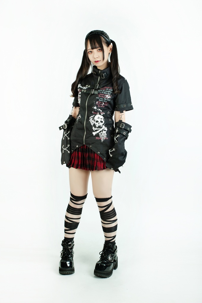 Jillpunk ビジュアル系 パンクロック バンギャ 兄系 锐利の愛 アームカバー リベット付き 立襟カラー トリプルベルト 燕尾 半袖 ジップアップ ドレスシャツ メンズ レディーズ ファッション おしゃれ男女兼用カッコいい