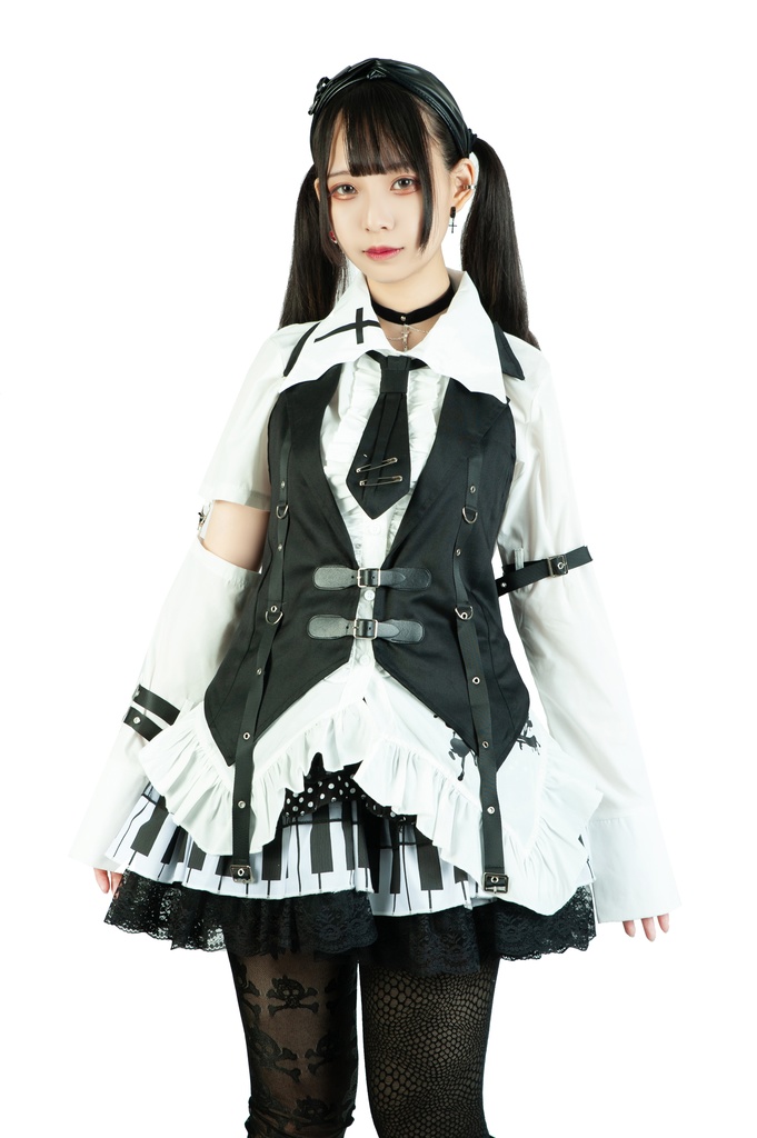 Jillpunk ゴシック ヴァンパイア風 ビジュアル系 逆境亡骸 ドクロ柄 ネクタイ付き フリルヘム ドレスシャツ ホルターネックベスト 2点セット オリジナル おしゃれ 男女兼用 カッコいい 王子様 メンズ レディース ヨーロッパ貴族 V系