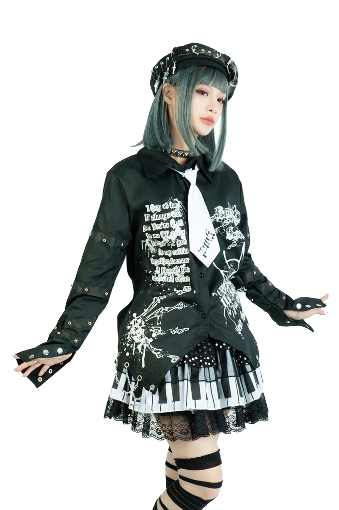 Jillpunk 王道パンク ロック プレッピー バンギャ 兄系ファッション サイバーアイドル 蜘蛛の巣柄 ネクタイ スタッズ付き 長袖ドレスシャツ メンズ レディーズ V系 おしゃれ男女兼用カッコいい