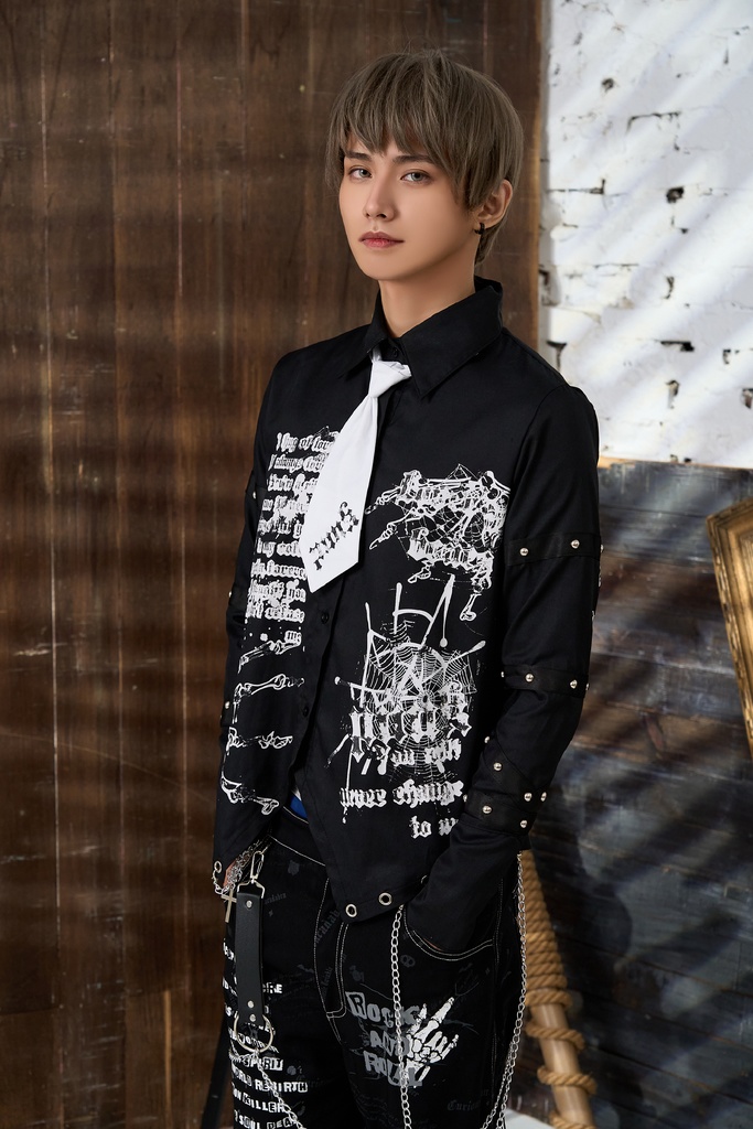 Jillpunk 王道パンク ロック プレッピー バンギャ 兄系ファッション サイバーアイドル 蜘蛛の巣柄 ネクタイ スタッズ付き 長袖ドレスシャツ メンズ レディーズ V系 おしゃれ男女兼用カッコいい