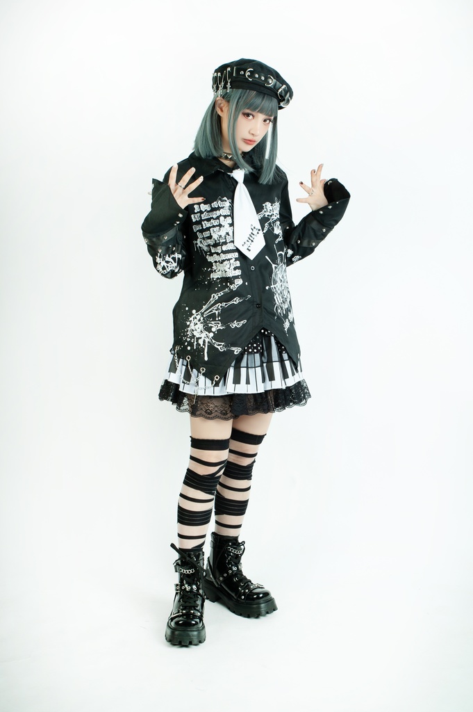 Jillpunk 王道パンク ロック プレッピー バンギャ 兄系ファッション サイバーアイドル 蜘蛛の巣柄 ネクタイ スタッズ付き 長袖ドレスシャツ メンズ レディーズ V系 おしゃれ男女兼用カッコいい