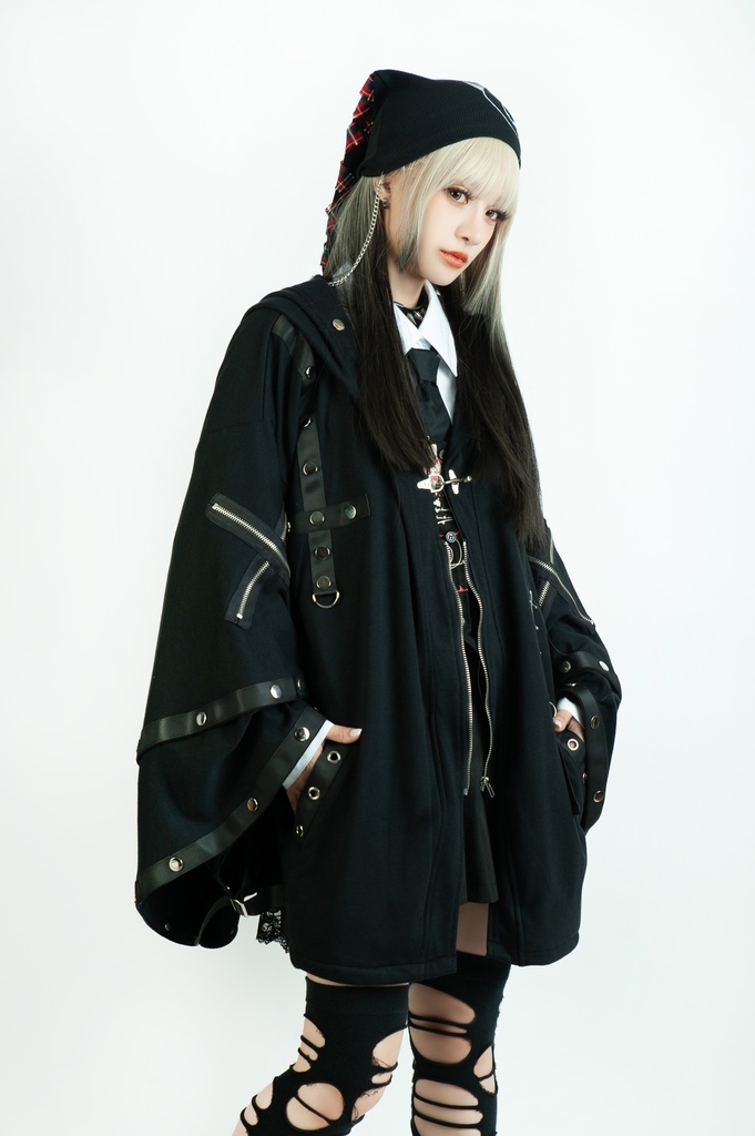 Jillpunk 和風モード 和パンク 和柄 戦国武将物語 德川家康 征夷大将軍 武将譚 家紋刺繡 スダッズストラップ フード付き 振袖現代羽織 和装ジャケット オリジナル メンズ レディー V系 カッコいい おしゃれ 男女兼用ファッション