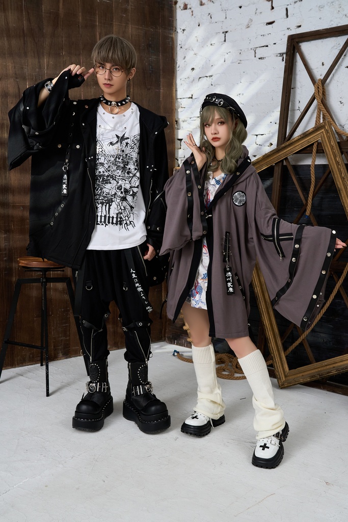 Jillpunk 和風モード 和パンク 和柄 戦国武将物語 德川家康 征夷大将軍 武将譚 家紋刺繡 スダッズストラップ フード付き 振袖現代羽織 和装ジャケット オリジナル メンズ レディー V系 カッコいい おしゃれ 男女兼用ファッション