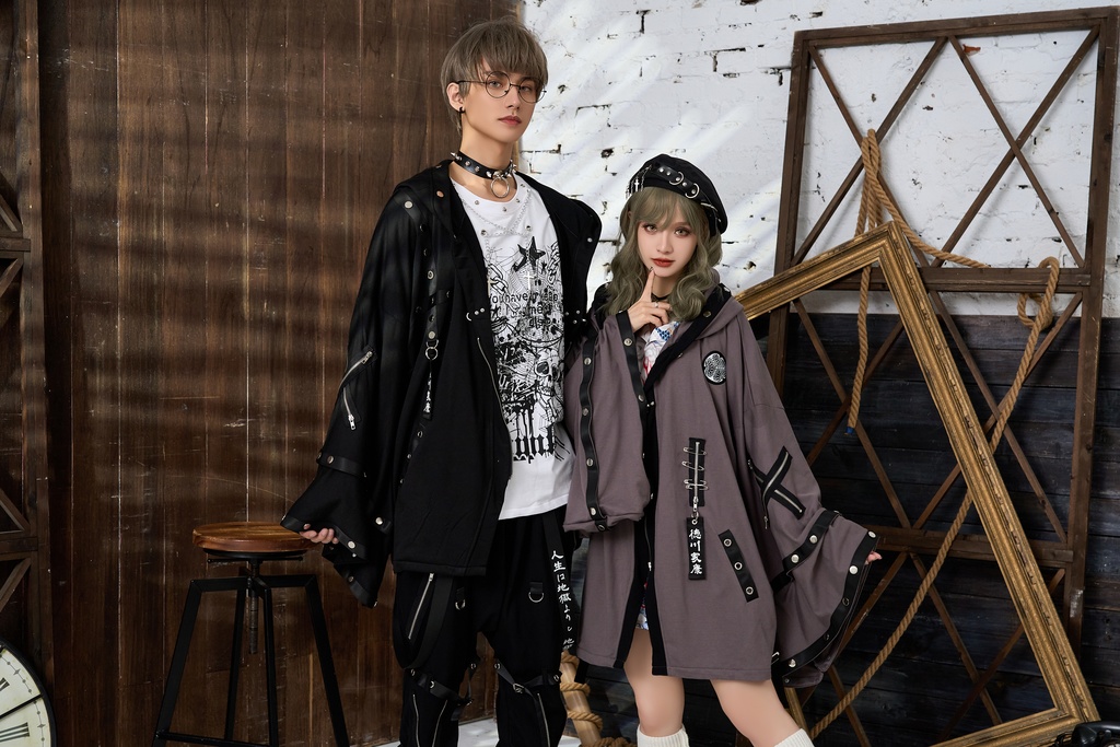 Jillpunk 和風モード 和パンク 和柄 戦国武将物語 德川家康 征夷大将軍 武将譚 家紋刺繡 スダッズストラップ フード付き 振袖現代羽織 和装ジャケット オリジナル メンズ レディー V系 カッコいい おしゃれ 男女兼用ファッション