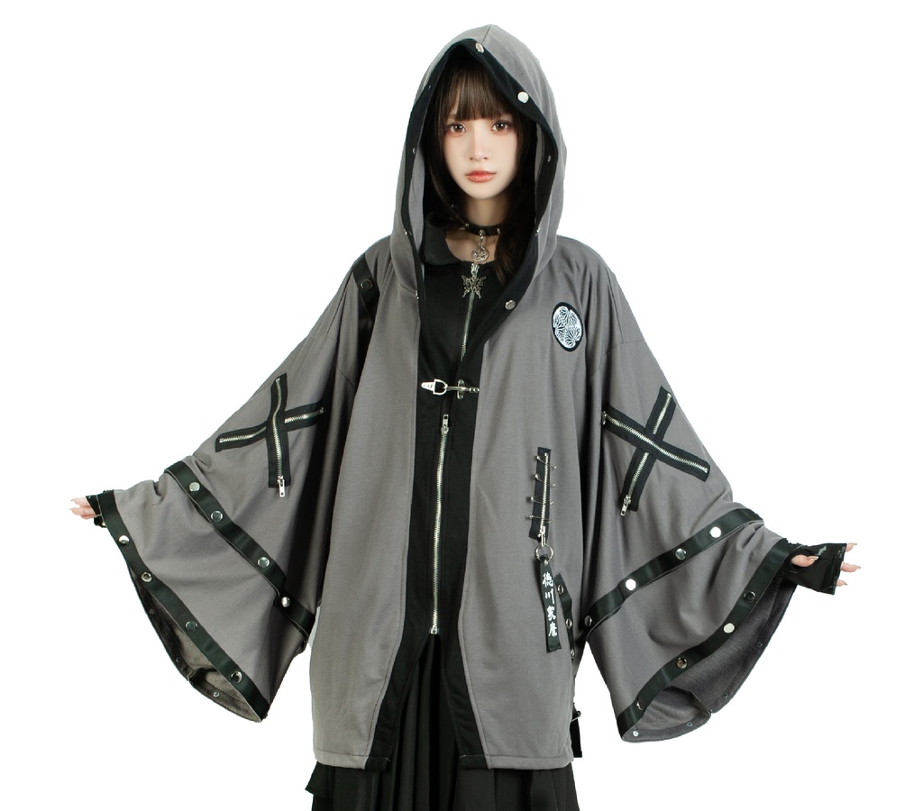 Jillpunk 和風モード 和パンク 和柄 戦国武将物語 德川家康 征夷大将軍 武将譚 家紋刺繡 スダッズストラップ フード付き 振袖現代羽織 和装ジャケット オリジナル メンズ レディー V系 カッコいい おしゃれ 男女兼用ファッション