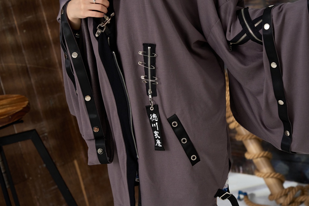 Jillpunk 和風モード 和パンク 和柄 戦国武将物語 德川家康 征夷大将軍 武将譚 家紋刺繡 スダッズストラップ フード付き 振袖現代羽織 和装ジャケット オリジナル メンズ レディー V系 カッコいい おしゃれ 男女兼用ファッション