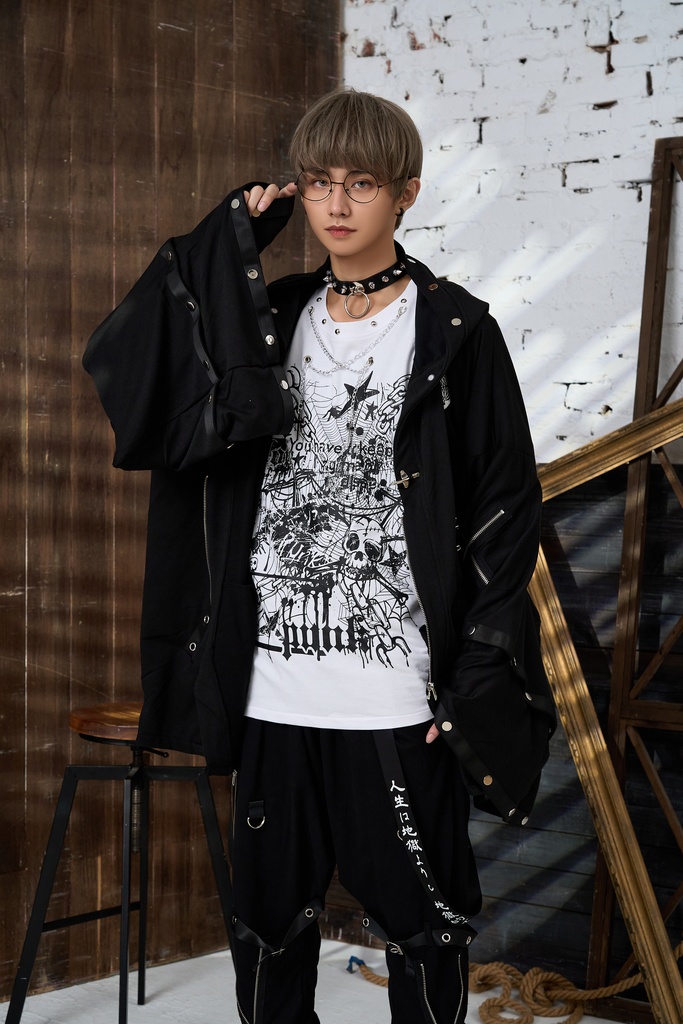 Jillpunk 和風モード 和パンク 和柄 戦国武将物語 德川家康 征夷大将軍 武将譚 家紋刺繡 スダッズストラップ フード付き 振袖現代羽織 和装ジャケット オリジナル メンズ レディー V系 カッコいい おしゃれ 男女兼用ファッション