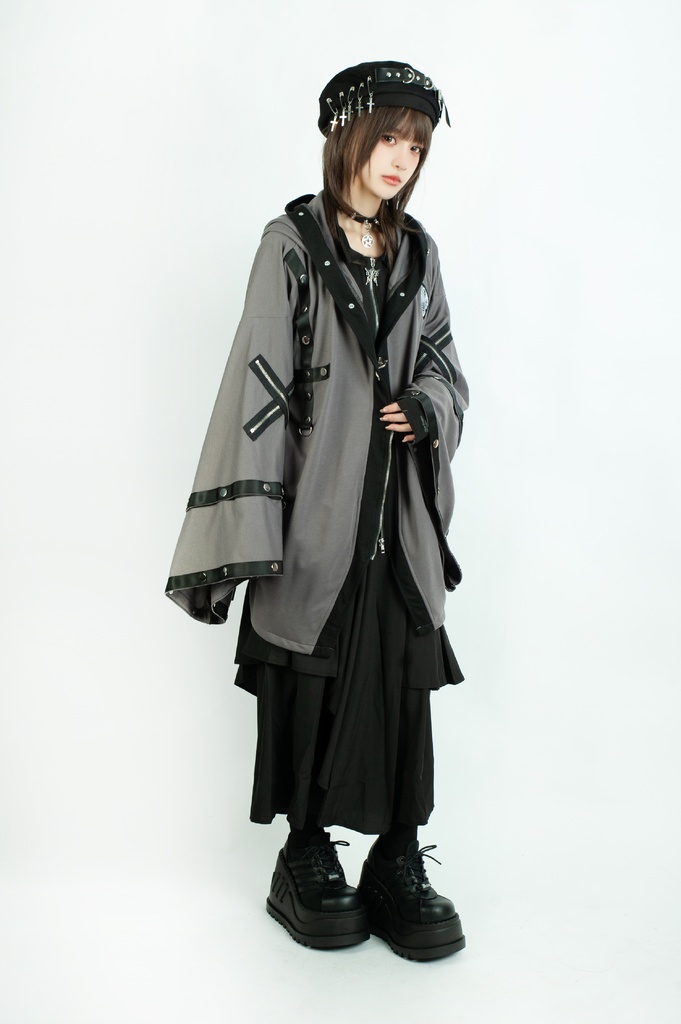 Jillpunk 和風モード 和パンク 和柄 戦国武将物語 德川家康 征夷大将軍 武将譚 家紋刺繡 スダッズストラップ フード付き 振袖現代羽織 和装ジャケット オリジナル メンズ レディー V系 カッコいい おしゃれ 男女兼用ファッション