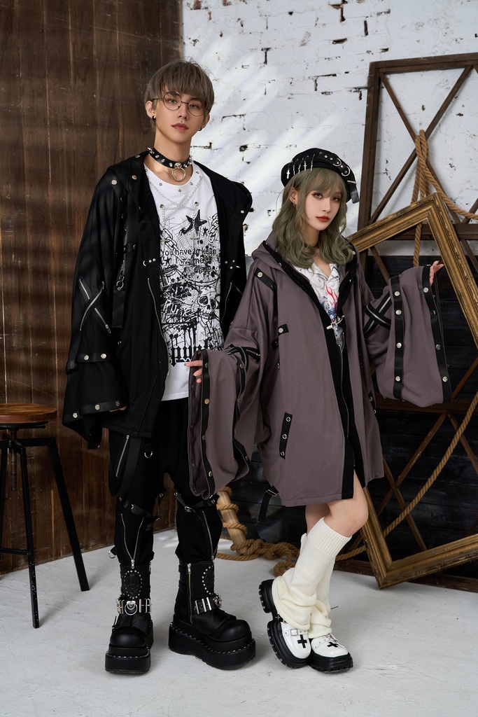 Jillpunk 和風モード 和パンク 和柄 戦国武将物語 德川家康 征夷大将軍 武将譚 家紋刺繡 スダッズストラップ フード付き 振袖現代羽織 和装ジャケット オリジナル メンズ レディー V系 カッコいい おしゃれ 男女兼用ファッション