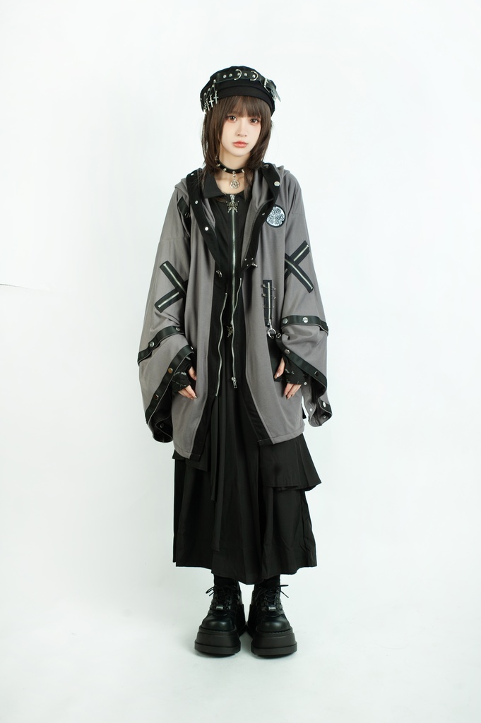 Jillpunk 和風モード 和パンク 和柄 戦国武将物語 德川家康 征夷大将軍 武将譚 家紋刺繡 スダッズストラップ フード付き 振袖現代羽織 和装ジャケット オリジナル メンズ レディー V系 カッコいい おしゃれ 男女兼用ファッション