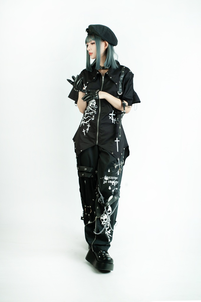 Jillpunkパンク 骨塚 ダーク系 エモパンク バンギャ タータンチェック ハーネスストラップ 鎖チェーン付き ボンデージ・ボンデッジパンツ ロング丈 オリジナルスタイル メンズお兄系 レディーズ V系 おしゃれ男女兼用カッコいい