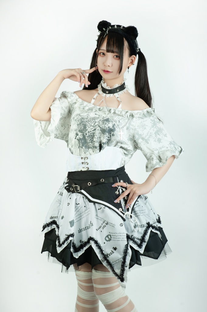 Jillpunk 薔薇の恋人 ゴシックロリータ ヴィクトリアン 華麗 チョーカーネック 帯付き レースヘム フリル半袖カットソー アームカバー*Tシャツセット オリジナル ファッション レディース おしゃれ カッコいい