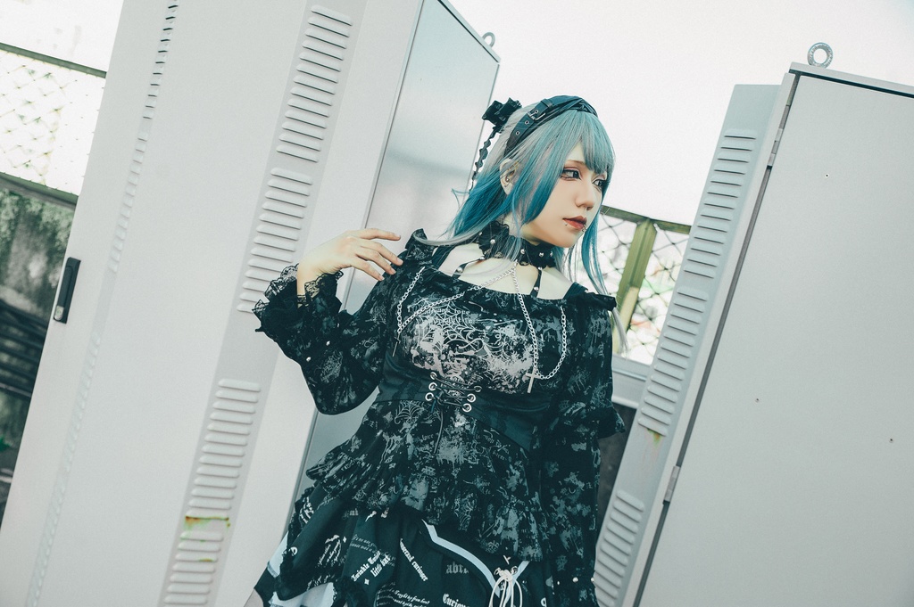 Jillpunk 薔薇の恋人 ゴシックロリータ ヴィクトリアン 華麗 チョーカーネック 帯付き レースヘム フリル半袖カットソー アームカバー*Tシャツセット オリジナル ファッション レディース おしゃれ カッコいい