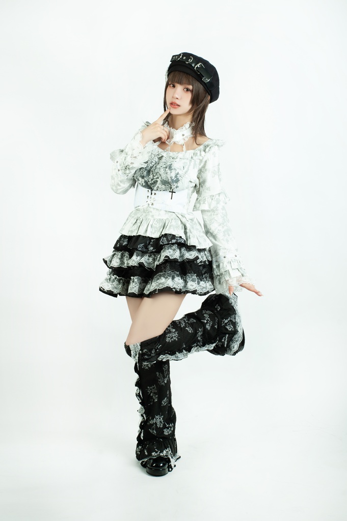 Jillpunk 薔薇の恋人 ゴシックロリータ ヴィクトリアン 華麗 チョーカーネック 帯付き レースヘム フリル半袖カットソー アームカバー*Tシャツセット オリジナル ファッション レディース おしゃれ カッコいい