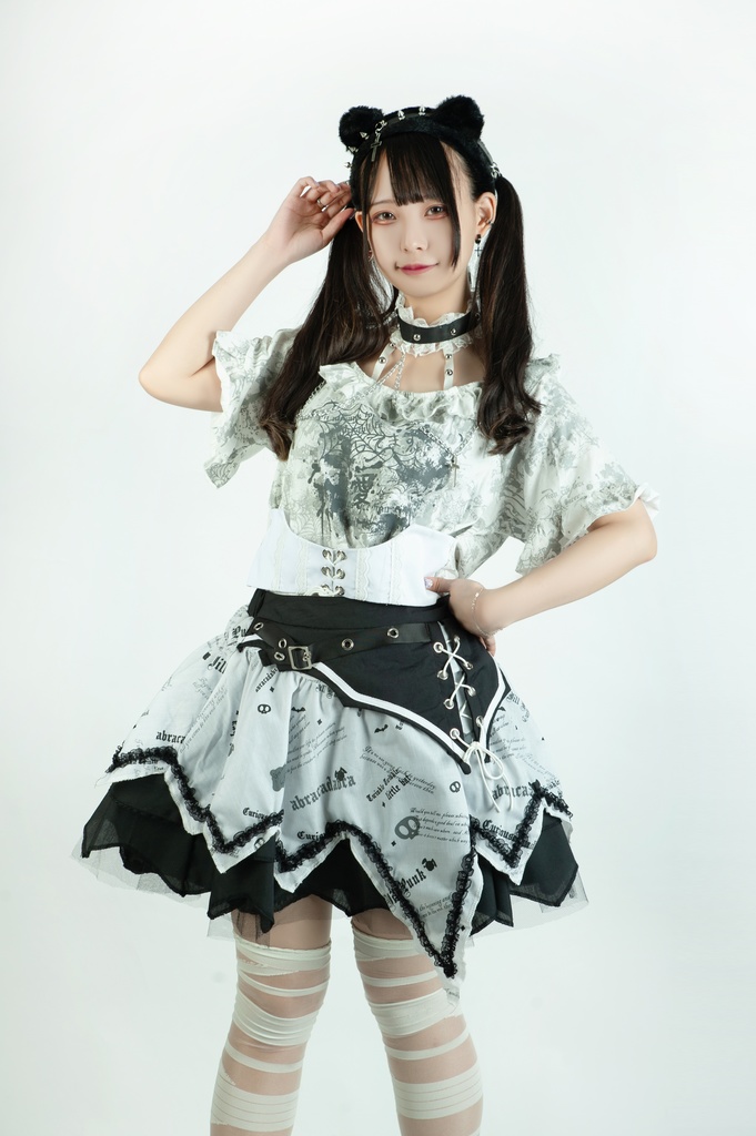 Jillpunk 薔薇の恋人 ゴシックロリータ ヴィクトリアン 華麗 チョーカーネック 帯付き レースヘム フリル半袖カットソー アームカバー*Tシャツセット オリジナル ファッション レディース おしゃれ カッコいい