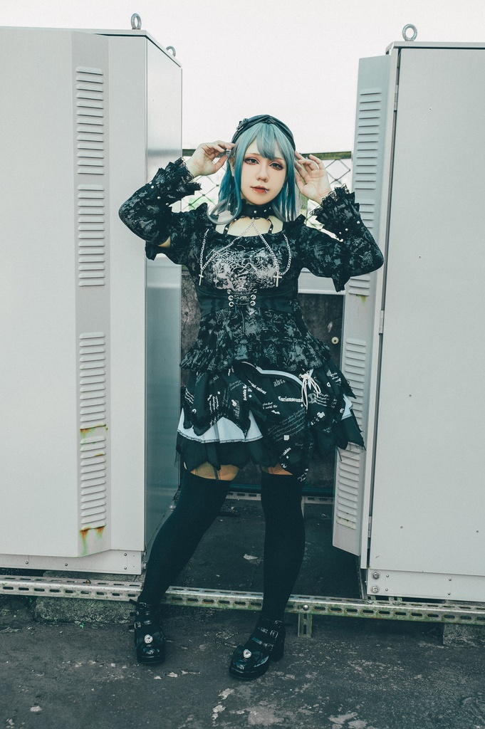 Jillpunk 薔薇の恋人 ゴシックロリータ ヴィクトリアン 華麗 チョーカーネック 帯付き レースヘム フリル半袖カットソー アームカバー*Tシャツセット オリジナル ファッション レディース おしゃれ カッコいい