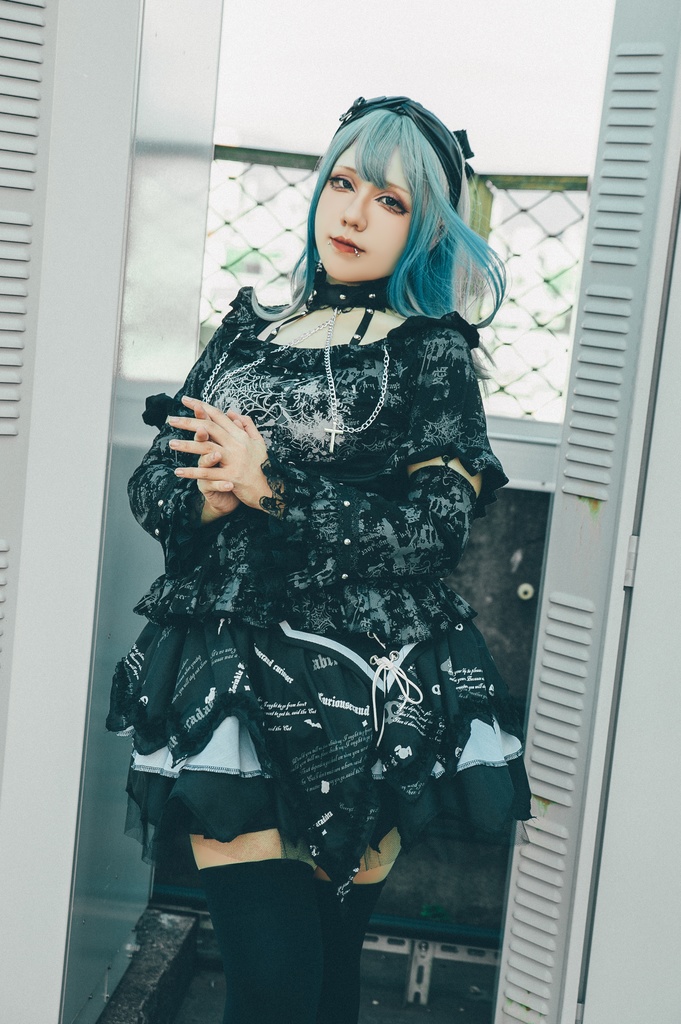 Jillpunk 薔薇の恋人 ゴシックロリータ ヴィクトリアン 華麗 チョーカーネック 帯付き レースヘム フリル半袖カットソー アームカバー*Tシャツセット オリジナル ファッション レディース おしゃれ カッコいい