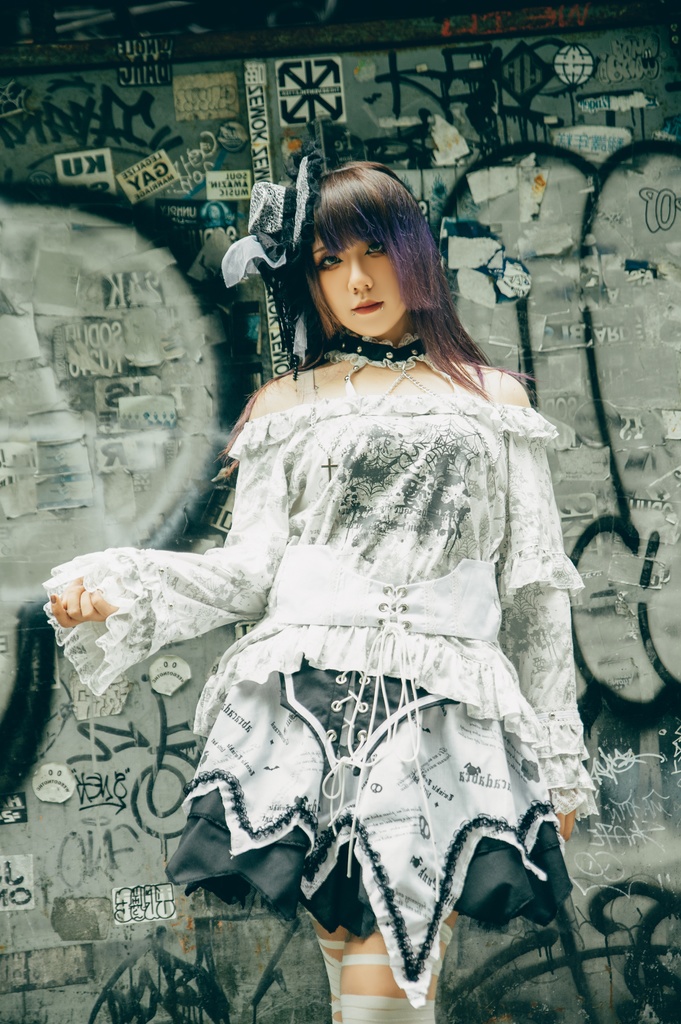 Jillpunk 薔薇の恋人 ゴシックロリータ ヴィクトリアン 華麗 チョーカーネック 帯付き レースヘム フリル半袖カットソー アームカバー*Tシャツセット オリジナル ファッション レディース おしゃれ カッコいい