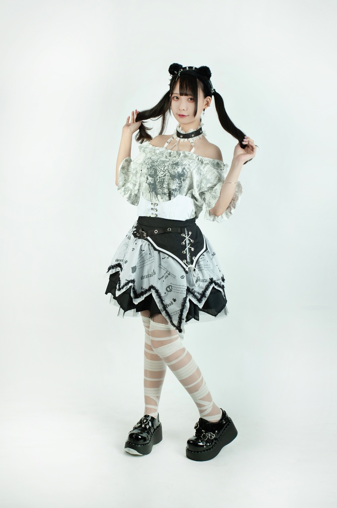 Jillpunk 薔薇の恋人 ゴシックロリータ ヴィクトリアン 華麗 チョーカーネック 帯付き レースヘム フリル半袖カットソー アームカバー*Tシャツセット オリジナル ファッション レディース おしゃれ カッコいい