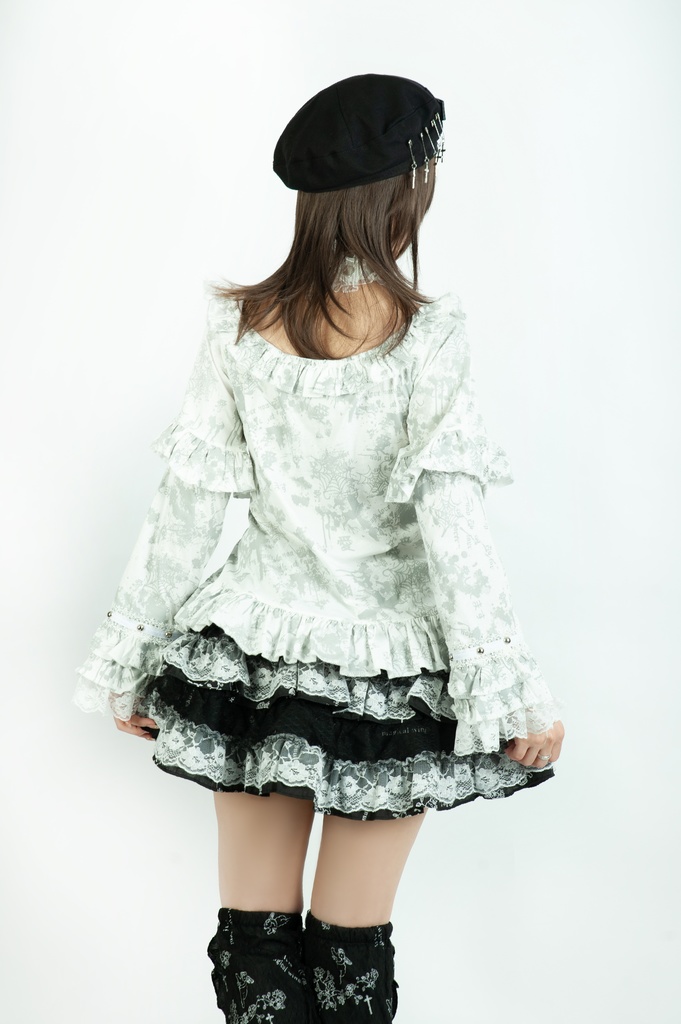 Jillpunk 薔薇の恋人 ゴシックロリータ ヴィクトリアン 華麗 チョーカーネック 帯付き レースヘム フリル半袖カットソー アームカバー*Tシャツセット オリジナル ファッション レディース おしゃれ カッコいい