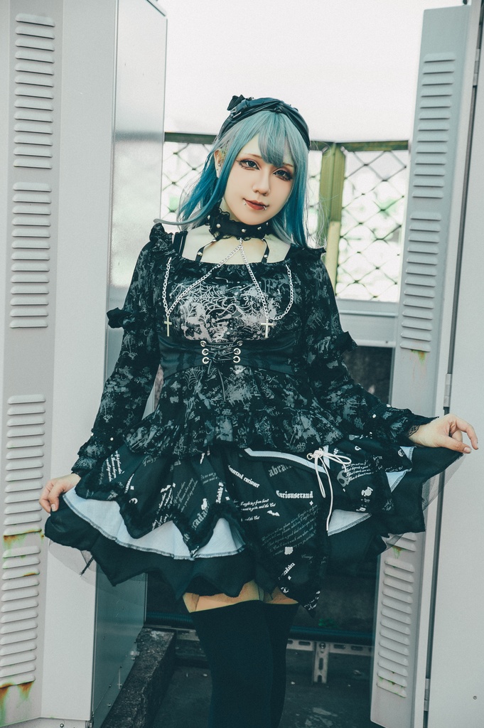 Jillpunk 薔薇の恋人 ゴシックロリータ ヴィクトリアン 華麗 チョーカーネック 帯付き レースヘム フリル半袖カットソー アームカバー*Tシャツセット オリジナル ファッション レディース おしゃれ カッコいい