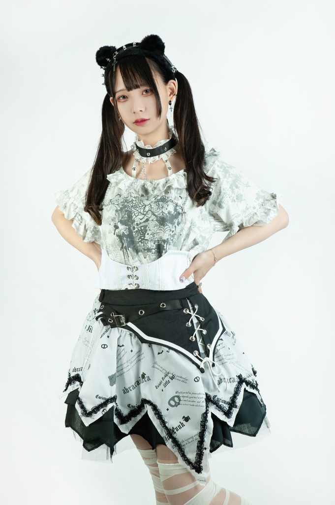 Jillpunk 薔薇の恋人 ゴシックロリータ ヴィクトリアン 華麗 チョーカーネック 帯付き レースヘム フリル半袖カットソー アームカバー*Tシャツセット オリジナル ファッション レディース おしゃれ カッコいい