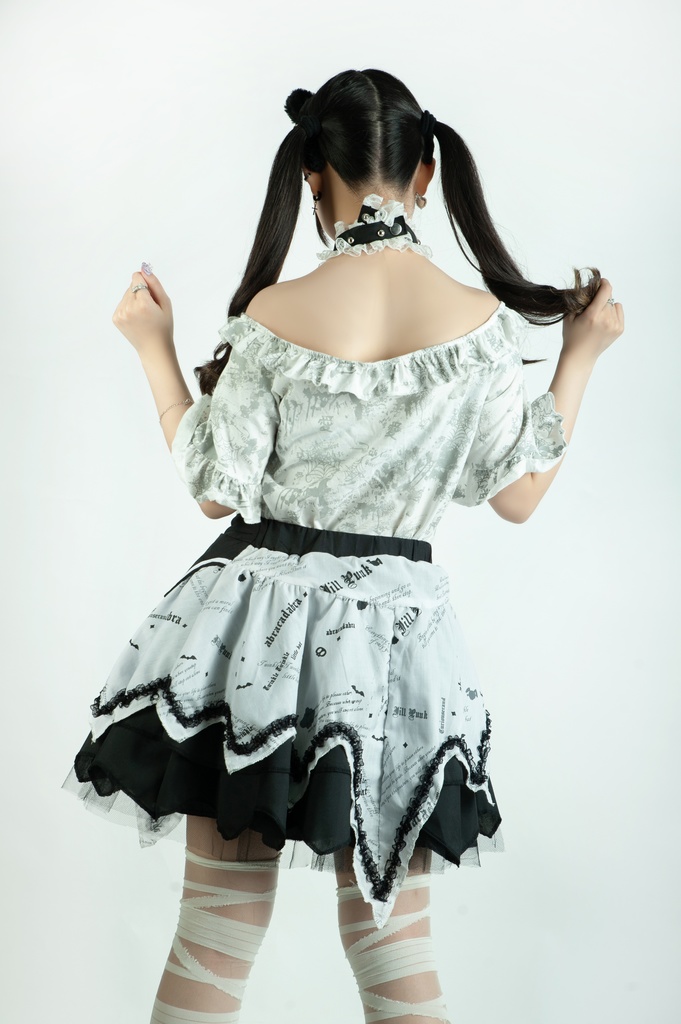 Jillpunk 薔薇の恋人 ゴシックロリータ ヴィクトリアン 華麗 チョーカーネック 帯付き レースヘム フリル半袖カットソー アームカバー*Tシャツセット オリジナル ファッション レディース おしゃれ カッコいい