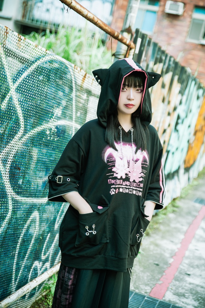Jillpunk 可愛いパンク ハロウィン 子猫の天使 漁網アームカバー付き 長袖ゆったり 猫耳パーカー メンズ レディー おしゃれ 猫系 オリジナル 男女兼用 ファッション 秋葉系 萌え 二次コン HALLOWEEN